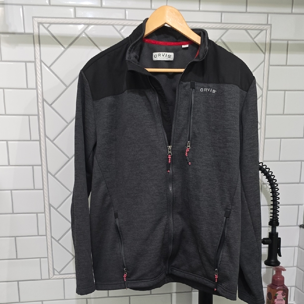 Orvis Men’s Medium Full Zip Fleece Jacket Gray Black